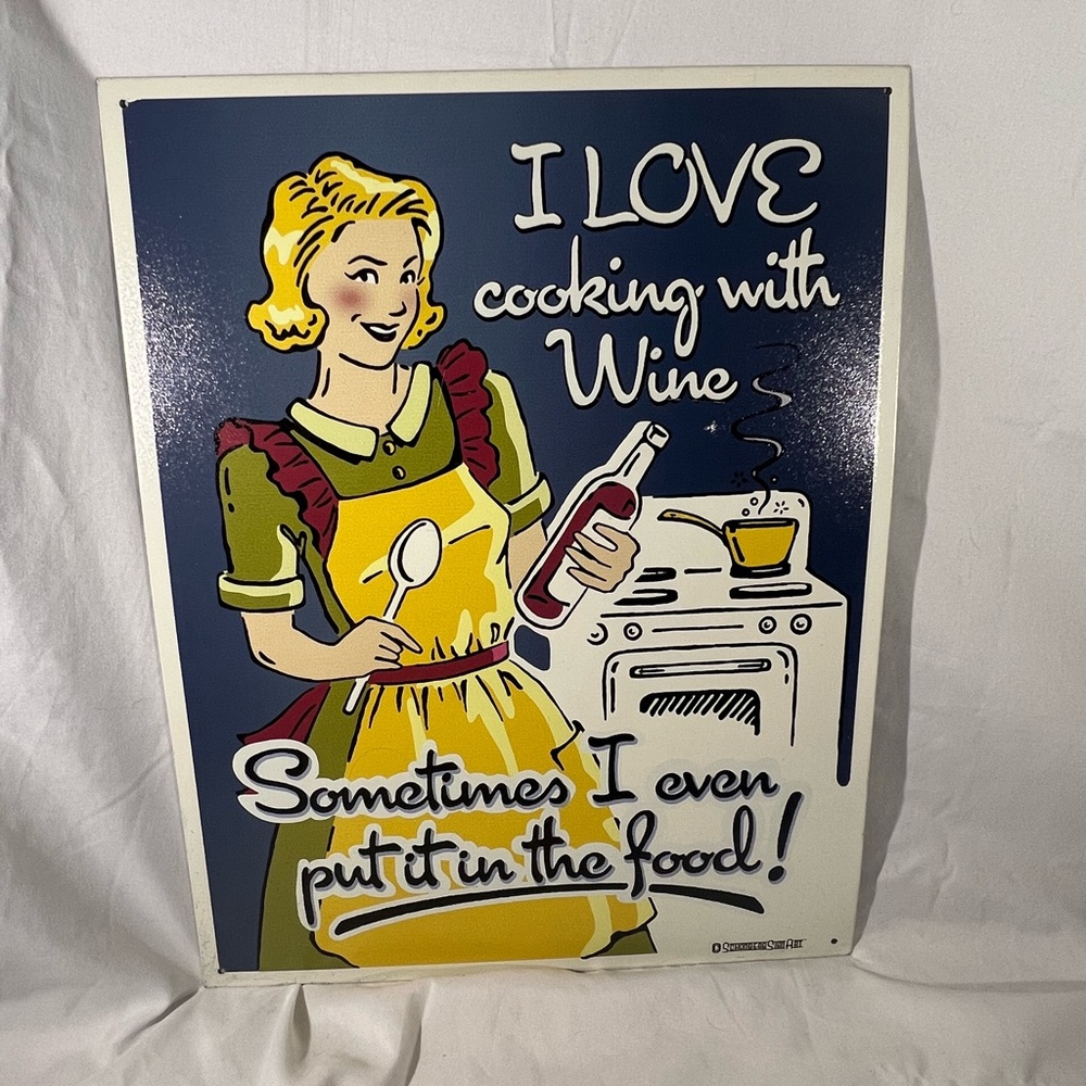 "I Love Cooking With Wine" Vintage-Style Tin Sign